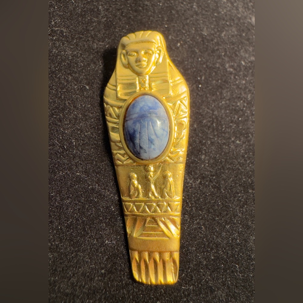Vintage Metal gold-tone Sarcophagus of King Tut Brooch.